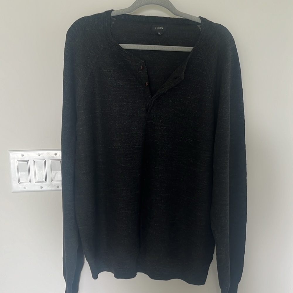 J.Crew Charcoal Henley knit Sweater, Size XL